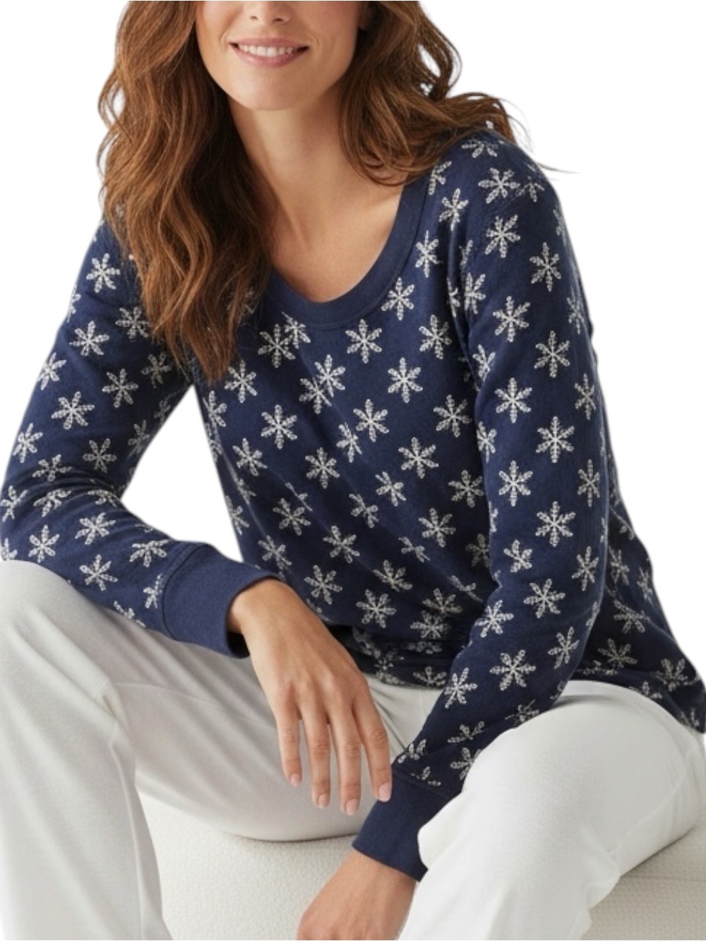 HANNA ANDERSSON Navy Snowflake Long-Sleeve Thermal PJ Top Size Large